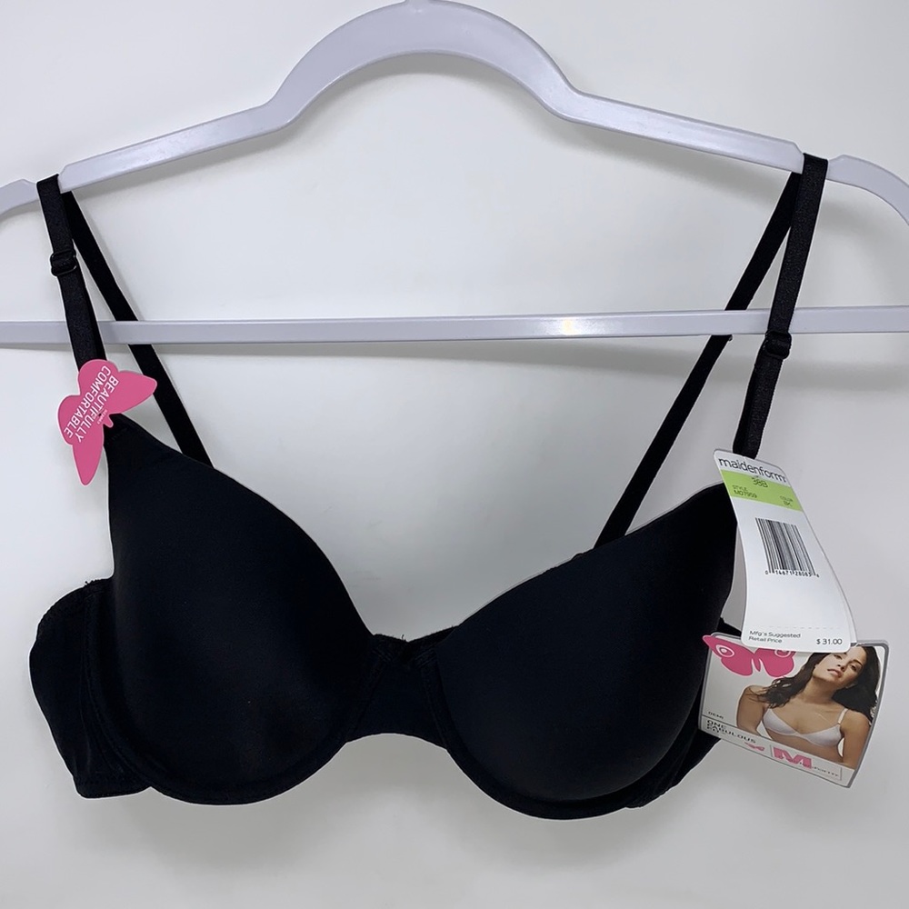 Maidenform black padded wire support demi bra adjustable straps 38B